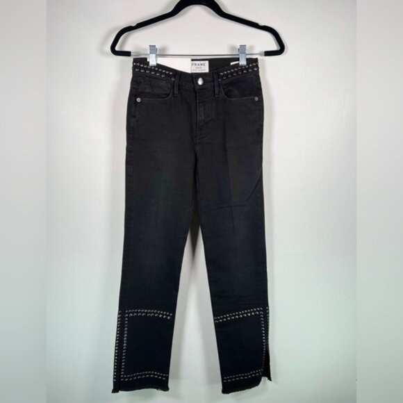 NWT FRAME Denim Le High Straight-Leg Band Studded Jeans-Troupe High-Rise Size 24 - Picture 4 of 16